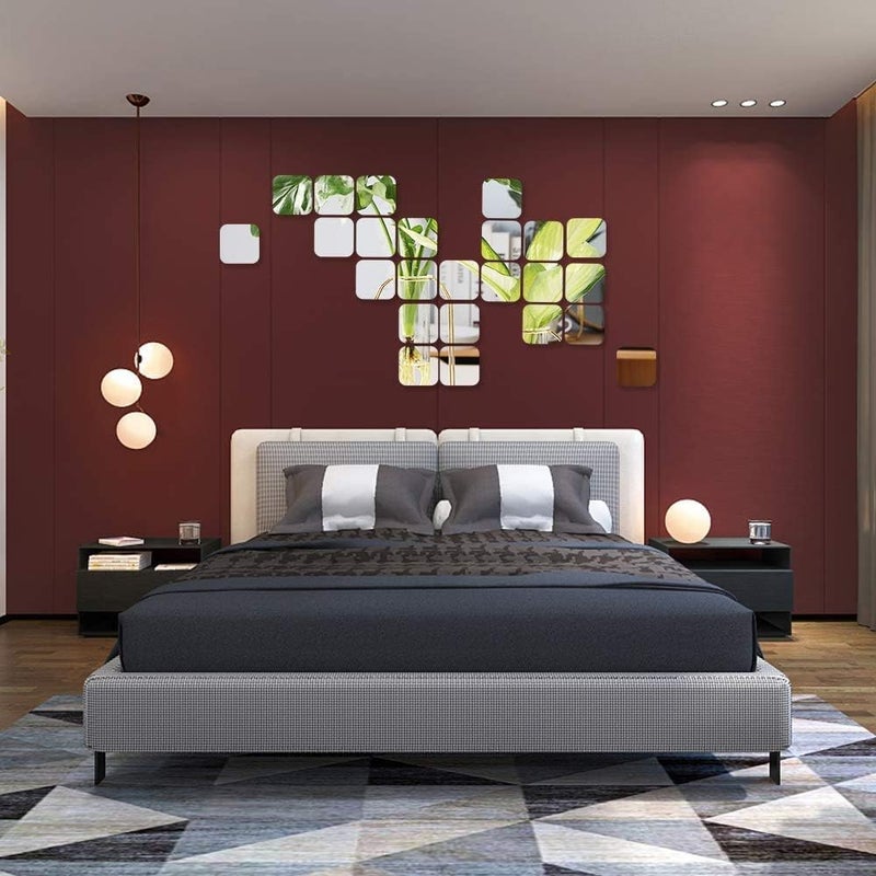 KimDaro 15 Pieces Flexible Mirror Wall Stickers Set Removable Acrylic Mirror Circle Self Adhesive Plastic Mirror Decal for Home Decor (Square) - Image 3