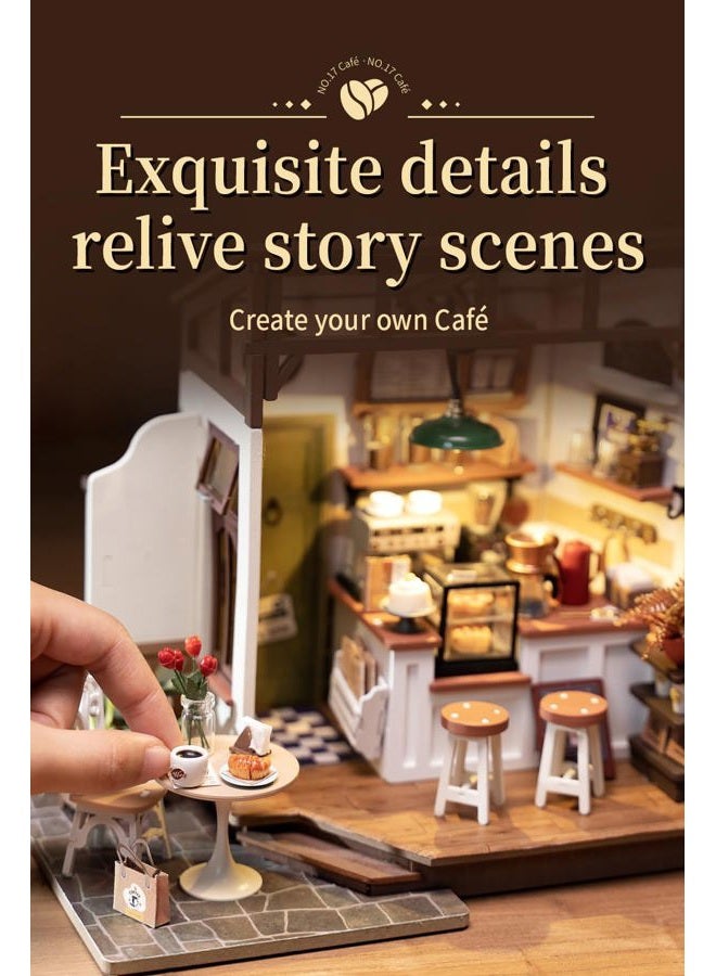 RoWood ROKR Miniature House Kit,Tiny House Kits to Build to Live in,DIY Wooden Crafts for Adults,Mini Model Kits with LED,Birthday for Teens(NO.17 Cafe) - Image 3