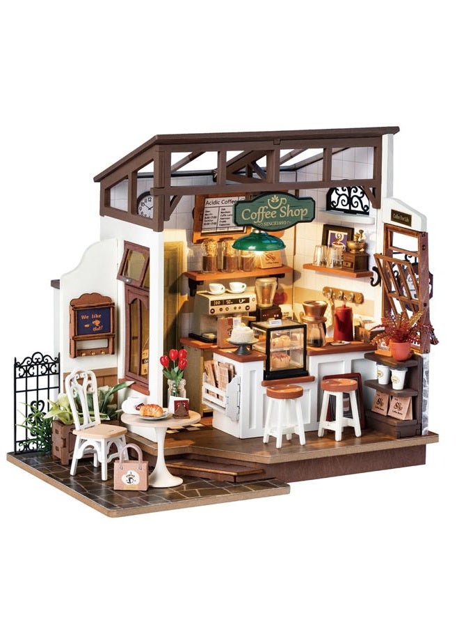 RoWood ROKR Miniature House Kit,Tiny House Kits to Build to Live in,DIY Wooden Crafts for Adults,Mini Model Kits with LED,Birthday for Teens(NO.17 Cafe) - Image 1
