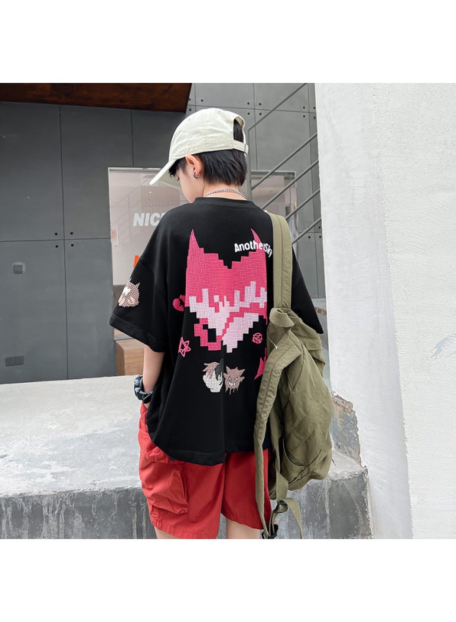 Trendy Brand Children's Short-sleeved Little Devil Children's Cotton T-shirt Summer  New Arrival Loose Boys Half-sleeved Summer Dress