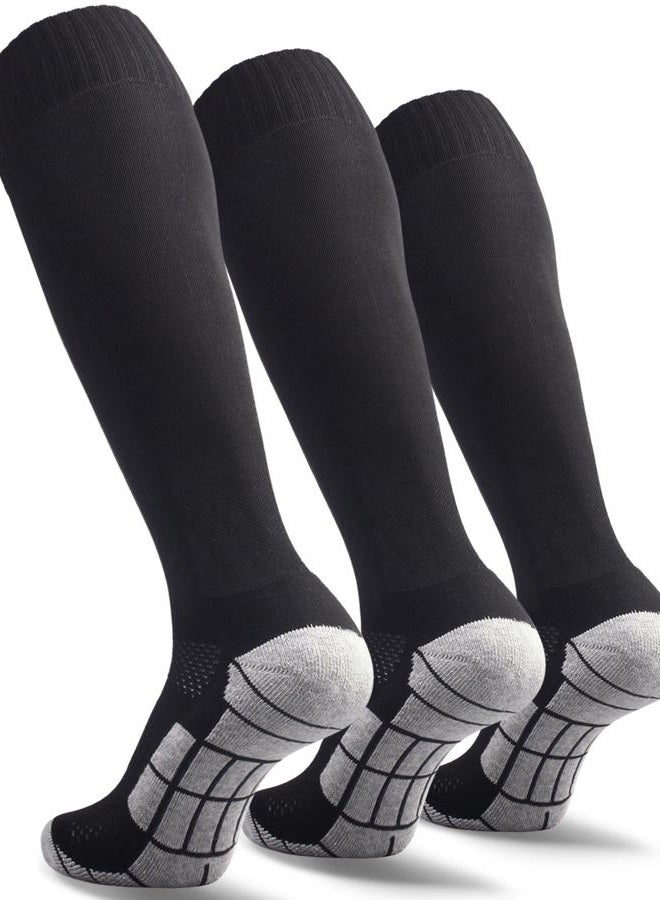 CWVLC Youth Soccer Socks 3 Pairs Girls Boys Volleyball Sport Team Athletic Knee High Long Tube Cotton Compression Socks Black Medium (5Y-7Y Youth/6-10 Women) - Image 1
