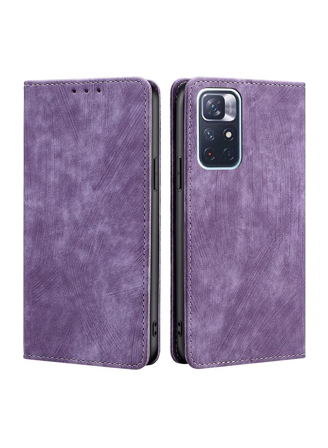 The Bros Case For Xiaomi Redmi Note 11 5G/Poco M4 Pro 5G RFID Anti-theft Brush Magnetic Leather Phone Case