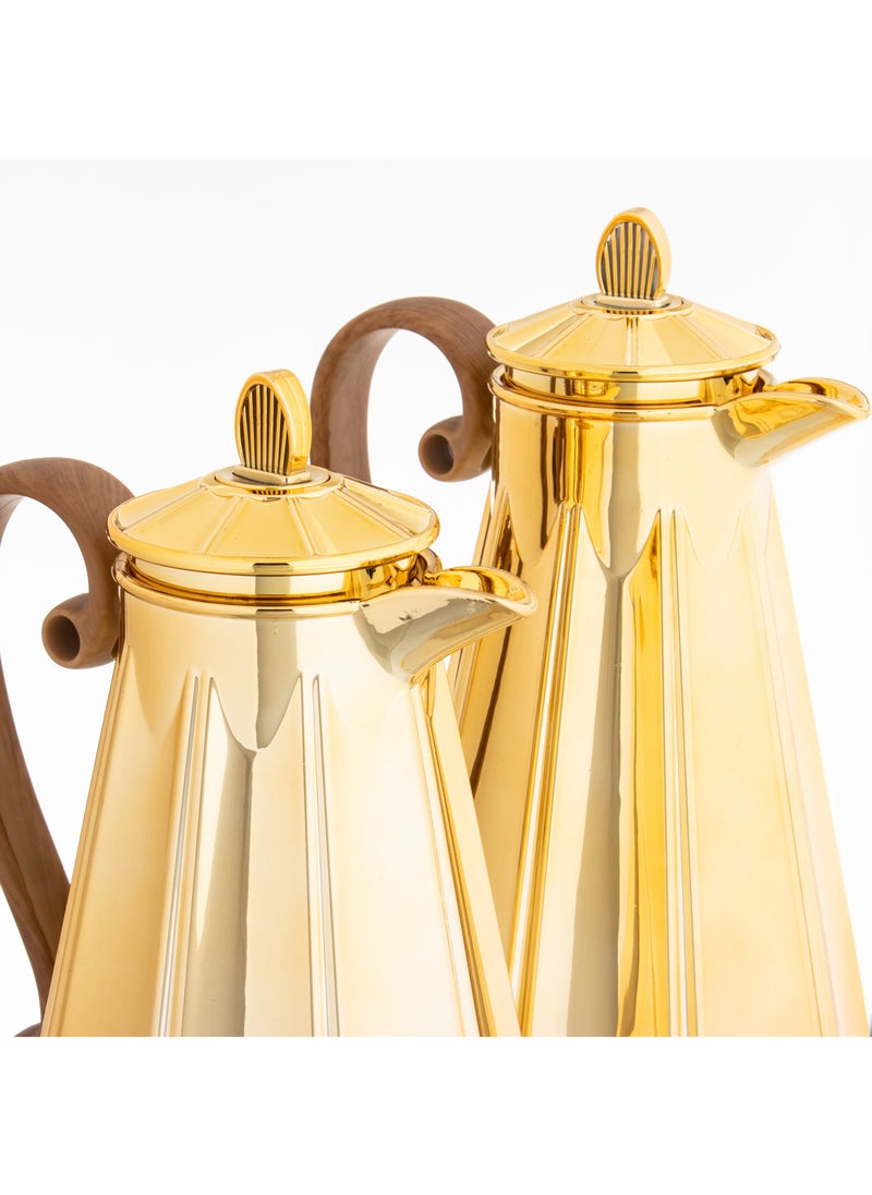 ALASKA - Thermos Set Two Pieces for Tea and Coffee gold with wood hand - Image 1