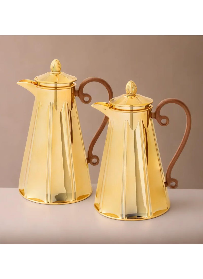 ALASKA - Thermos Set Two Pieces for Tea and Coffee gold with wood hand - Image 1