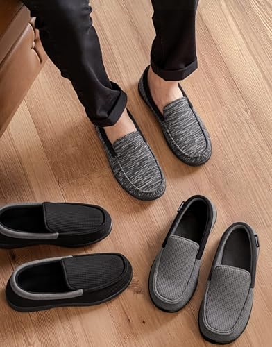 HomeTop Men's Knit Moccasin Slippers Memory Foam House Shoes for Indoor Outdoor Cosmic Black, 11 US - Image 3