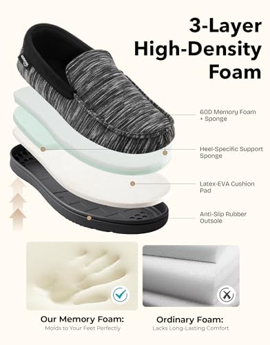 HomeTop Men's Knit Moccasin Slippers Memory Foam House Shoes for Indoor Outdoor Cosmic Black, 11 US - Image 5