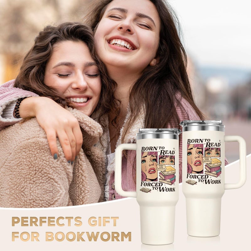 Shqiueos Funny Book Lovers Gifts for Women 40oz Tumbler with Handle and Straw Lid, Christmas Bookish Gifts, Reading Gift for Reader, Librarian, Nerd, Bookworm Cup Water Bottle, Book Themed Present - Image 2