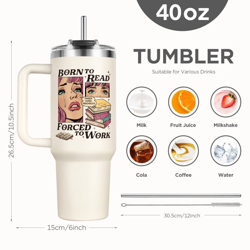 Shqiueos Funny Book Lovers Gifts for Women 40oz Tumbler with Handle and Straw Lid, Christmas Bookish Gifts, Reading Gift for Reader, Librarian, Nerd, Bookworm Cup Water Bottle, Book Themed Present - Image 3