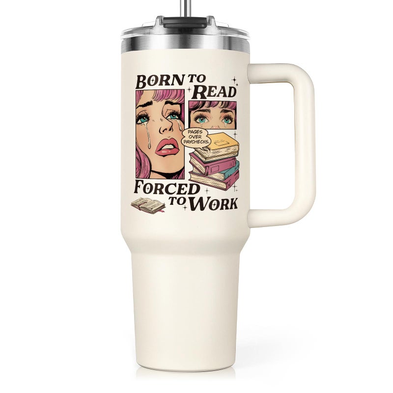 Shqiueos Funny Book Lovers Gifts for Women 40oz Tumbler with Handle and Straw Lid, Christmas Bookish Gifts, Reading Gift for Reader, Librarian, Nerd, Bookworm Cup Water Bottle, Book Themed Present - Image 1