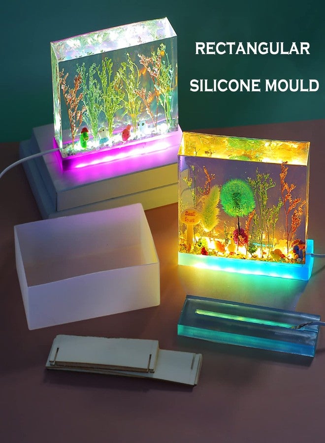 Yayatty Resin Silicone Molds, Rectangle Light Resin Molds with Lighted Silicone Resin Molds Base Stand and USB Powered Light for DIY Epoxy Resin Casting Craft Home Decorations - Image 2