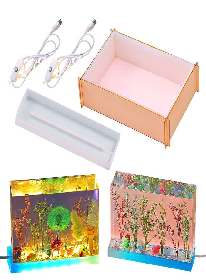 Yayatty Resin Silicone Molds, Rectangle Light Resin Molds with Lighted Silicone Resin Molds Base Stand and USB Powered Light for DIY Epoxy Resin Casting Craft Home Decorations - Image 1