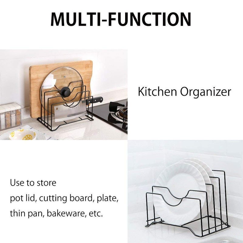 Luxdhara Luxdhara Kitchen Cabinet Pantry Pan Cover Lid Storage Rack Plate Pot Tawa Rack Cutting Board Cookware Chopping Board Organizer Storage Rack Black - Image 2