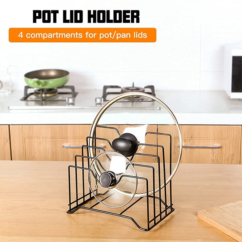 Luxdhara Luxdhara Kitchen Cabinet Pantry Pan Cover Lid Storage Rack Plate Pot Tawa Rack Cutting Board Cookware Chopping Board Organizer Storage Rack Black - Image 4