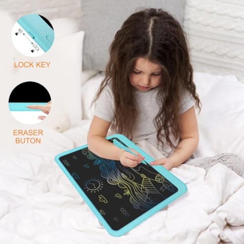 جهاز لوحي للكتابة بشاشة LCD مقاس 15 بوصة من proffisy لوحة رسم ملونة ولوحة كتابة إلكترونية ولوحات خربشة لألعاب التعلم التعليمية الإلكترونية للأولاد من سن 3 إلى 12 عامًا باللون الأزرق - Image 4
