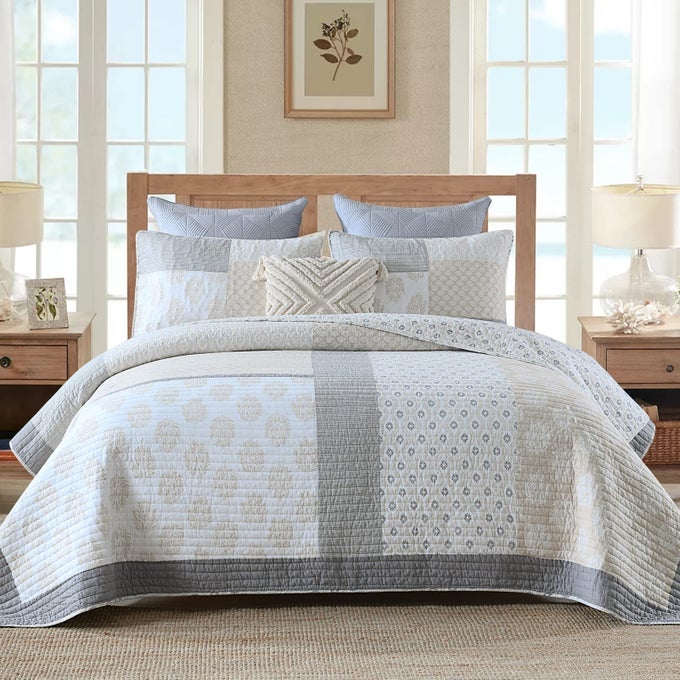 QUILT SET QUEEN SIZE 100 COTTON QUEEN COMFORTER SET PATCHWORK BEDSPREAD REVERSIBLE LIGHTWEIGHT BEDDING MOONBEAM GREY WHITE FLORAL QUILTS FOR QUEEN BED ALL SEASON 3 PIECES