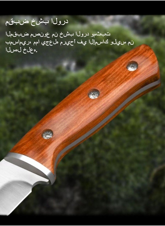 Browning - Multifunctional 5CR15MOV Stainless Steel High Hardness Outdoor Knife Camping Knife Self-Defense Knife Portable Sharp Knife With PU Leather Case - Image 1