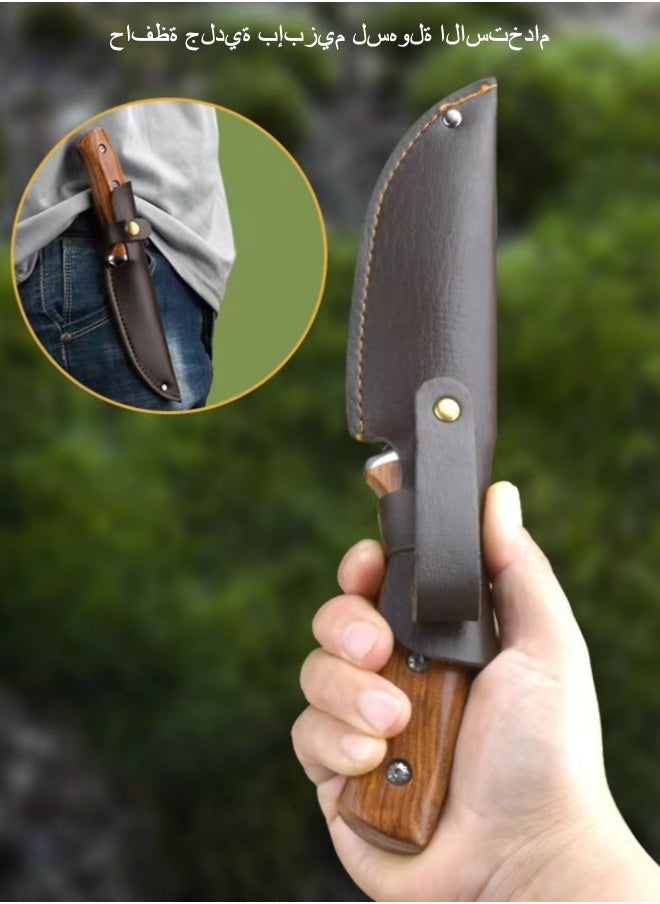 Browning - Multifunctional 5CR15MOV Stainless Steel High Hardness Outdoor Knife Camping Knife Self-Defense Knife Portable Sharp Knife With PU Leather Case - Image 1