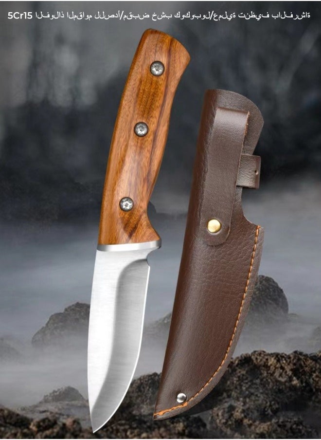 Browning - Multifunctional 5CR15MOV Stainless Steel High Hardness Outdoor Knife Camping Knife Self-Defense Knife Portable Sharp Knife With PU Leather Case - Image 1
