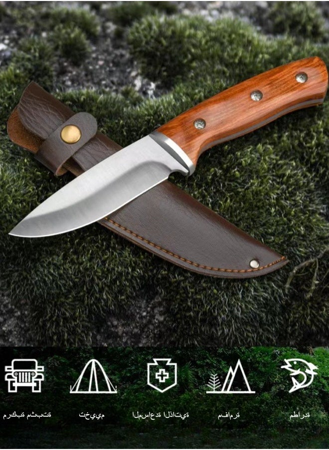 Browning - Multifunctional 5CR15MOV Stainless Steel High Hardness Outdoor Knife Camping Knife Self-Defense Knife Portable Sharp Knife With PU Leather Case - Image 1