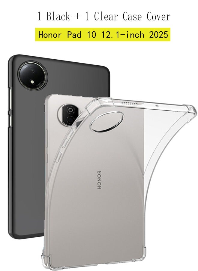 for Honor Pad 10 12.1-inch 2025 2-In-1 Thin Soft Tablet Protective Case, Anti Drop Protection, Anti Fingerprint, Durable, Easy To Clean And Install, Frosted Protective Case+Transparent Four Corner Anti Drop Protective Case（black+Clear） - Image 1