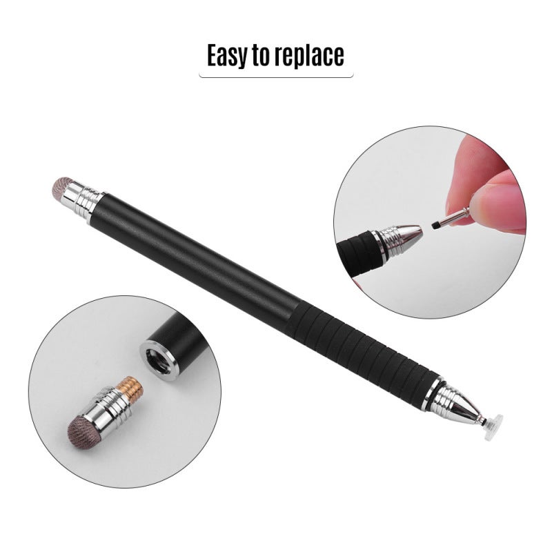 قلم إلكتروني (Stylus Pen): جسم معدني بيئي أسود - قلم رقمي بنهايات قابلة للاستبدال من قرص دقيق وألياف رفيعة للكتابة باليد والرسم وتدوين الملاحظات على الشاشات اللمسية - Image 2