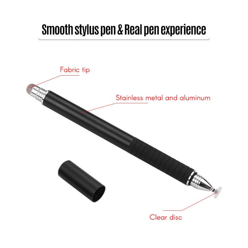 قلم إلكتروني (Stylus Pen): جسم معدني بيئي أسود - قلم رقمي بنهايات قابلة للاستبدال من قرص دقيق وألياف رفيعة للكتابة باليد والرسم وتدوين الملاحظات على الشاشات اللمسية - Image 3