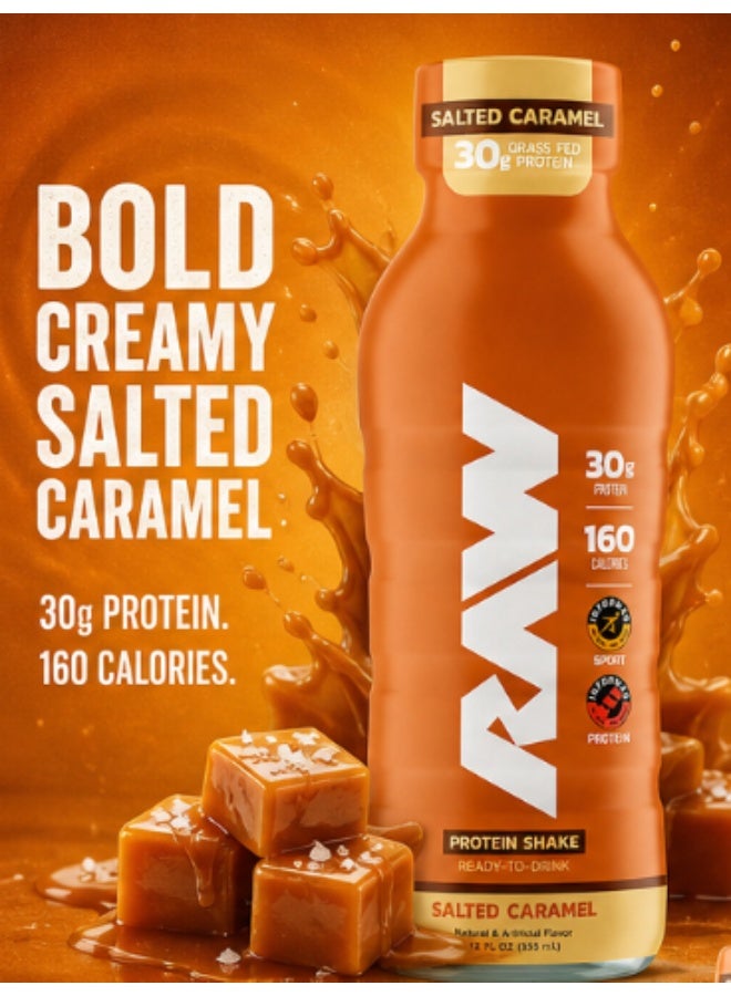 RAW Protein Shake – Salted Caramel (355ml / 12 fl oz) | 30g Grass-Fed Whey Protein, 160 Calories | Informed Sport Tested Ready-to-Drink Shake - Image 2