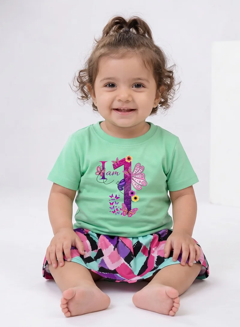 Funkaar Funkaar Birthday Girl, 1st Year Butterfly Birthday Graphic Print T-Shirt