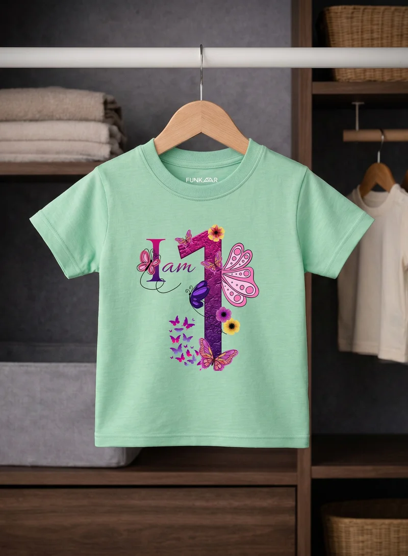 Funkaar Funkaar Birthday Girl, 1st Year Butterfly Birthday Graphic Print T-Shirt