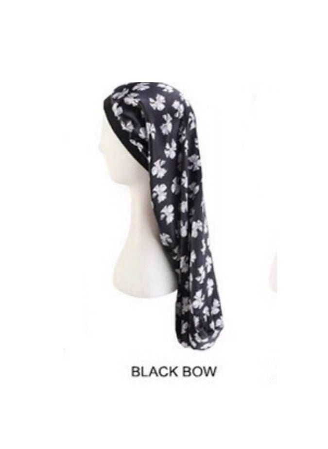 JoyousSto Satin Black Bow Nightcap Silk for Natural Hair Long Extra Large Sleeping Cap for Women Night Use Wide Elastic Band Adjustable Very Soft and Comfortable  - Image 3