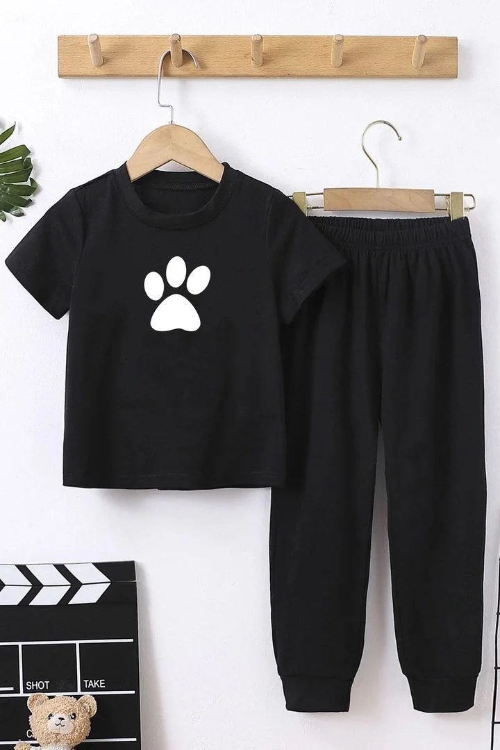 ONLYTRENDWEAR Childrens Paw Bottom - Top Tracksuit Set 3-4 Years Old Black