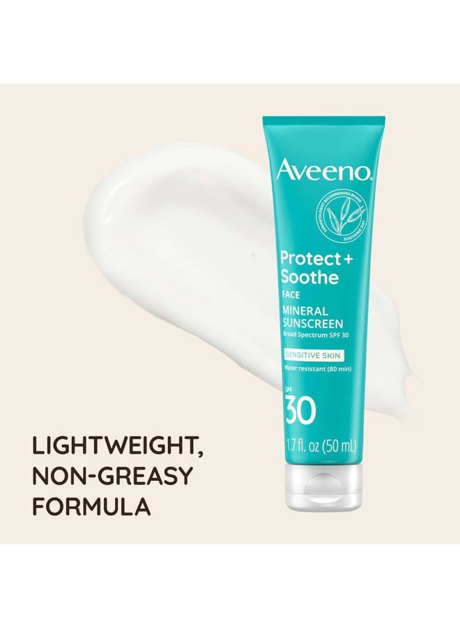 Aveeno Protect + Soothe Face Mineral Sunscreen with Broad Spectrum SPF 30 for Sensitive Skin, Lightweight & Non-Greasy Face Sunscreen, Water-Resistant UVA/UVB Protection, 1.7 fl. oz - Image 3