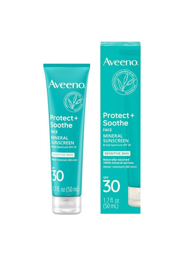 Aveeno Protect + Soothe Face Mineral Sunscreen with Broad Spectrum SPF 30 for Sensitive Skin, Lightweight & Non-Greasy Face Sunscreen, Water-Resistant UVA/UVB Protection, 1.7 fl. oz - Image 2