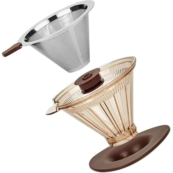 كاست ويف كوب قهوة قابل لإعادة الاستخدام بدون ورق، فلتر من الفولاذ المقاوم للصدأ مع مفتاح، كوب تخييم خارجي، ماكينة تحضير قهوة فردية مع كوب غير قابل للانزلاق، حامل سيليكون، تحكم مجاني في وقت نقع القهوة - Image 2