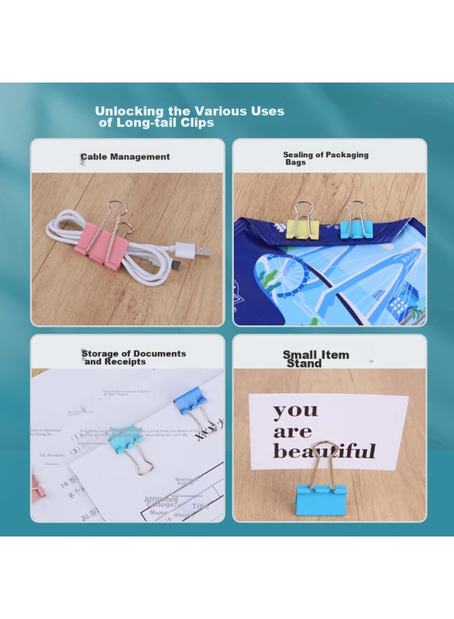 Ubiquitin Youbili, مشبك الذيل الطويل, مشبك الربط الملون, مشبك معدني, مشبك ذيل العنقاء, حامل مستندات مكتبي, مشبك تذاكر, 25مم, 48 قطعة/أنبوب, 4054 - Image 3