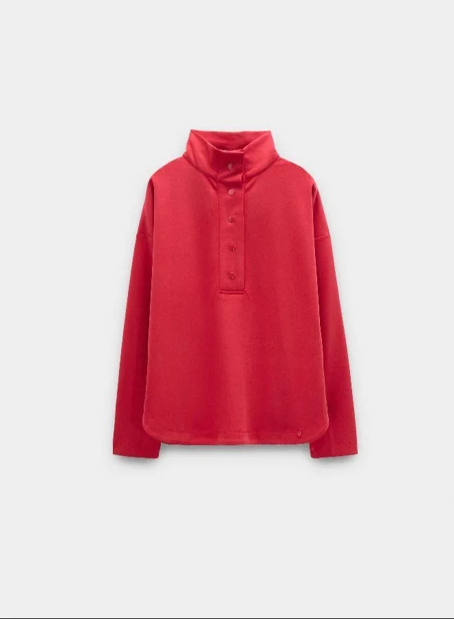 PARFOIS Red Sweatshirt with buttons soft touch for Women | Best Price UAE