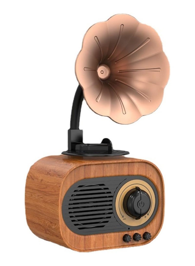 Vintage Style Wooden Wireless Bluetooth Speaker | Retro Gramophone B7 Trumpet Stereo Subwoofer | Vintage Bluetooth speaker | Wooden wireless speaker | High-quality sound speaker | Classic design Bluetooth speaker - Image 1
