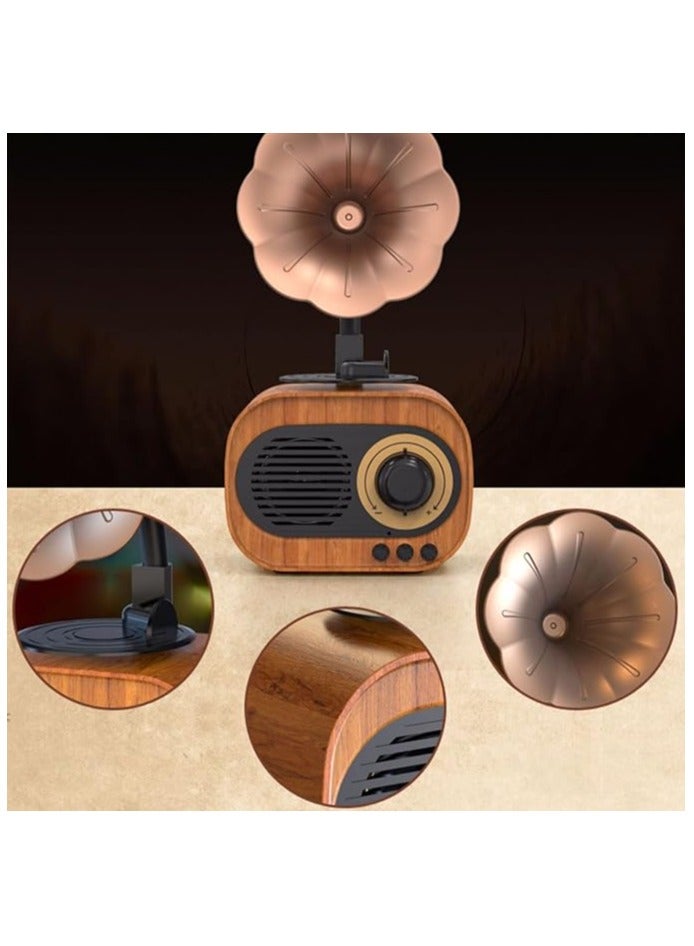 Vintage Style Wooden Wireless Bluetooth Speaker | Retro Gramophone B7 Trumpet Stereo Subwoofer | Vintage Bluetooth speaker | Wooden wireless speaker | High-quality sound speaker | Classic design Bluetooth speaker - Image 2