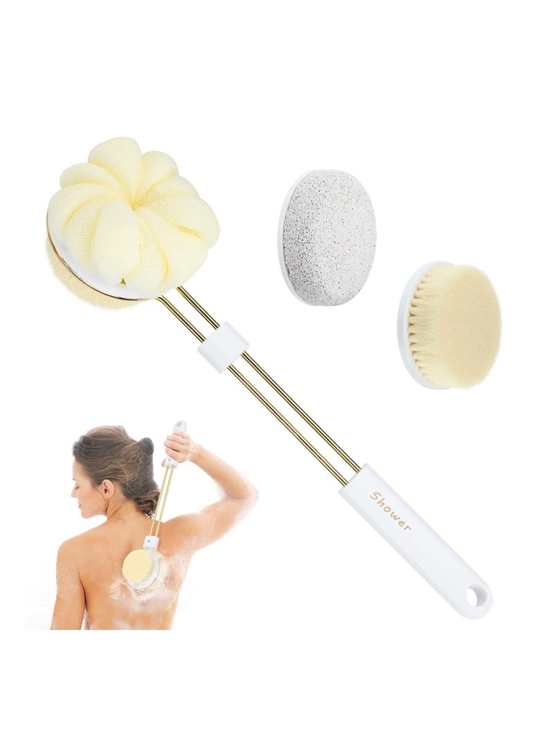 SYOSI 3 in 1 Bath Body Brush, Multifunctional Shower Brush Long-Handled Body Scrubbe Pumice Stone Bath Brush Dual-Sided Exfoliating Brush Loofah Back Cleanser for Men and Women Exfoliate Massage - Image 1