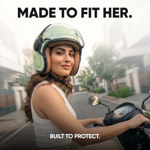 TVS MissFit Women's Open Face Helmet | Lightweight Shell | Pastel Colors Designed Exclusively for Women | Extreme Comfort Fit for Girls | Clear Visor | DOT & ISI Certified (Lime/S) - Image 2