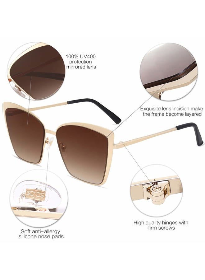 Sojos Cateye Sunglasses for Women Fashion Mirrored Lens Metal Frame SJ1086 with Matte Black Frame/Gradient Grey Lens, Black/Gradient, Oversized - Image 2