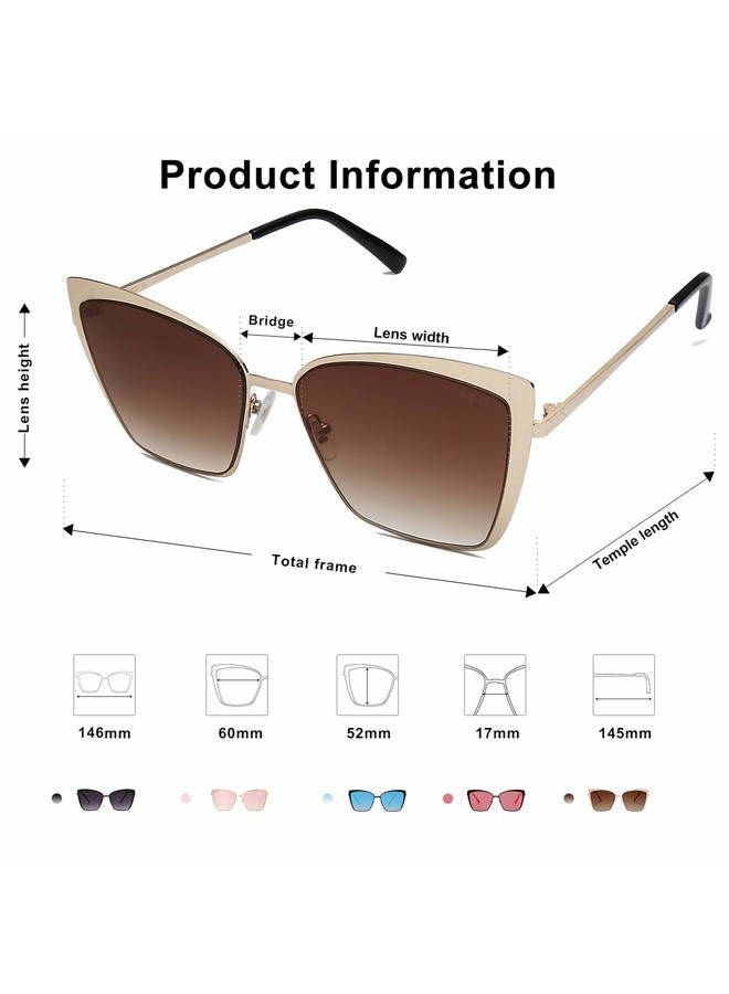 Sojos Cateye Sunglasses for Women Fashion Mirrored Lens Metal Frame SJ1086 with Matte Black Frame/Gradient Grey Lens, Black/Gradient, Oversized - Image 3