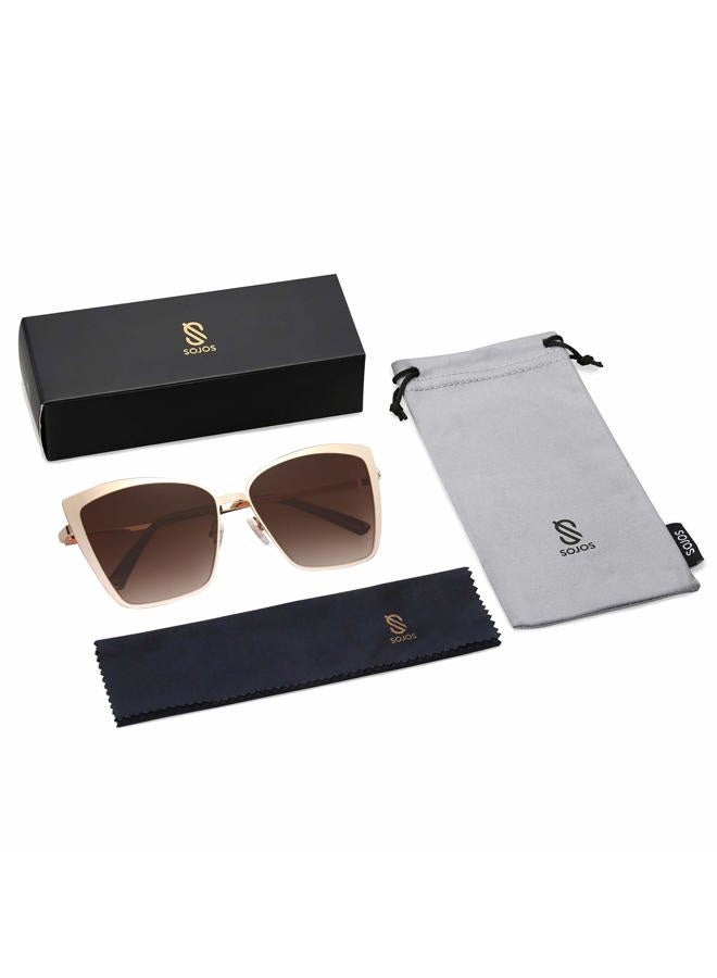 Sojos Cateye Sunglasses for Women Fashion Mirrored Lens Metal Frame SJ1086 with Matte Black Frame/Gradient Grey Lens, Black/Gradient, Oversized - Image 4