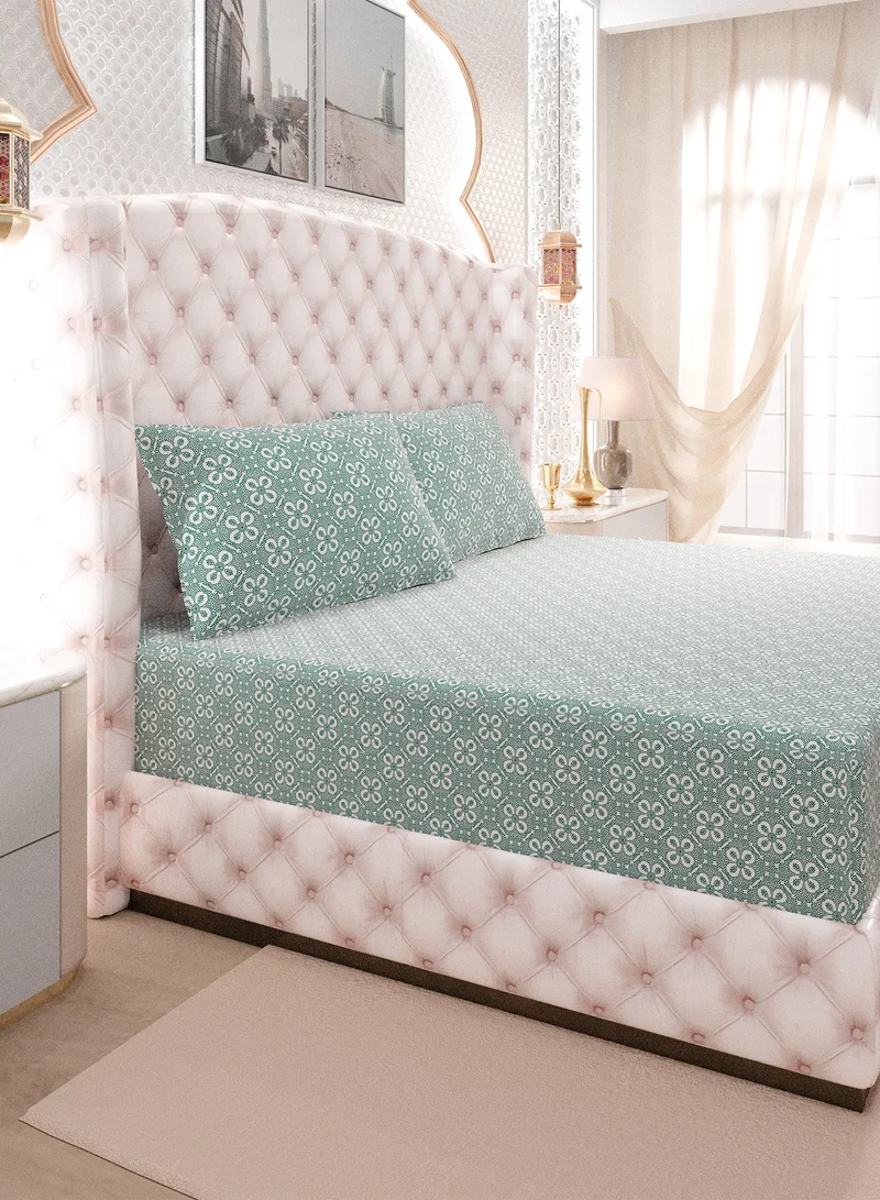 Color Sense Print 1 Fitted Sheet + 2 Pillow Cases Single Cotton Green 190x90cm