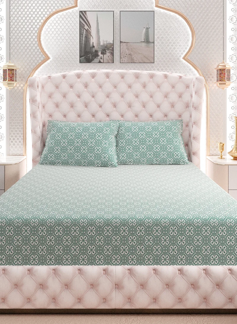 Color Sense Print 1 Fitted Sheet + 2 Pillow Cases Single Cotton Green 190x90cm