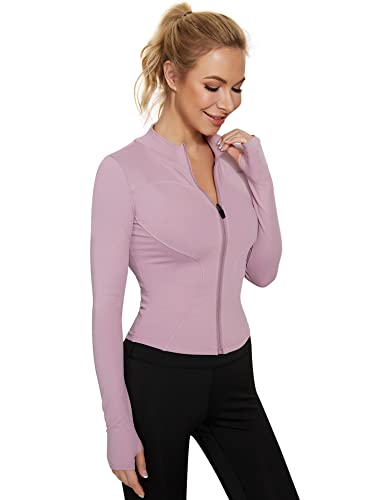 LUYAA Women's Athletic Zip Up Lightweight Workout Jacket with Thumb Holes Pink L - Image 3