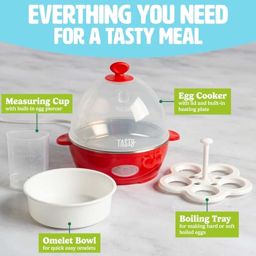 Tasty طباخ البيض السريع المصغر اللذيذ، سعة 5 بيضات لبيض مسلوق مثالي أو عجة، إيقاف تلقائي، أحمر - Image 5