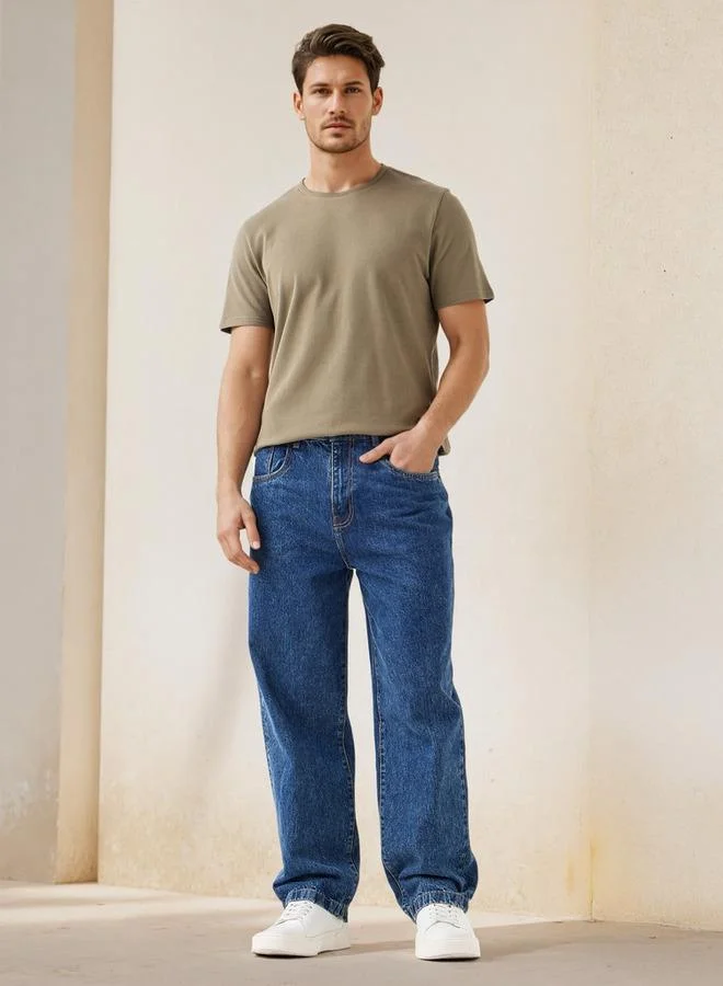 Iconic Iconic Popcorn Textured T-shirt with Crew Neck