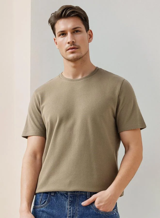 Iconic Iconic Popcorn Textured T-shirt with Crew Neck