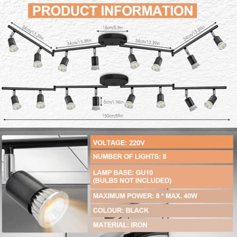 Track Lighting Kit, Ceiling Spot Lighting, Flexibly Rotatable Light Head, Track Light Bulb Not Included - Image 2